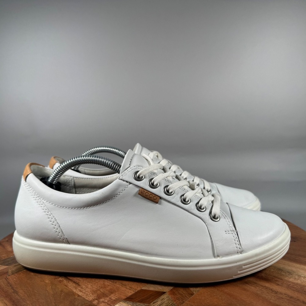 ECCO Soft 7 Womens White Leather Lace Up Sneakers Shoes Size 38 US 7-7.5